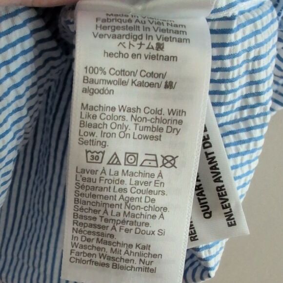 J.Crew Blue Striped Cotton Seersucker Ruffle Mini Dress Size 8 - Picture 8 of 12